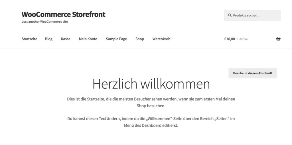 Storefront Theme nach der Installation